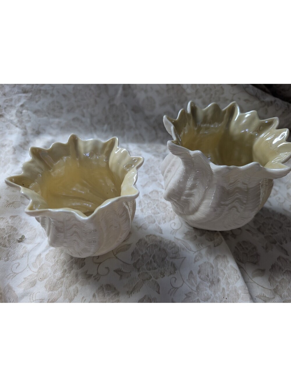 Vintage Belleek Ceramic Shell-Shaped Planters - Set of 2